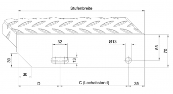 Tränenblechstufe 600 x 305 mm EXC2 mit CE-Kennzeichen