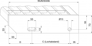 Gitterrost Treppenstufe aus Aluminium<br>Größe: 1200x270x83, Ma: 32/46 Ts: 50/3