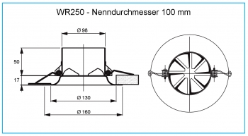 Dralldurchlass WR250 - Ø 100 mm<br>aus Stahl, RAL 9010 (reinweiß) lackiert