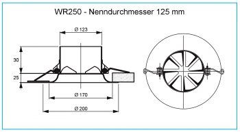 Dralldurchlass WR250 - Ø 125 mm<br>aus Stahl, RAL 9010 (reinweiß) lackiert