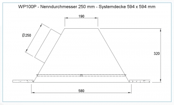 Dralldurchlass WS400 Ø250mm Systemplatte 594x594mm<br>aus Stahl, RAL 9010 (reinweiß) lackiert