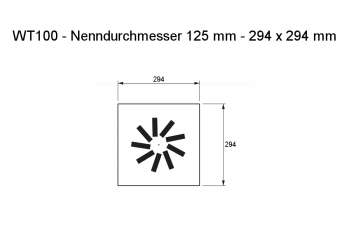 Dralldurchlass WT100 Ø125mm Systemplatte 294x294mm<br>aus Stahl, RAL 9010 (reinweiß) lackiert