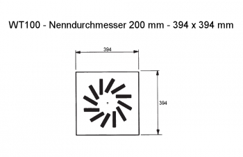 Dralldurchlass WT100 Ø200mm Systemplatte 394x394mm<br>aus Stahl, RAL 9010 (reinweiß) lackiert