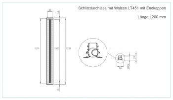 Schlitzdurchlass LT451 aus Aluminium - 1 Schlitz<br>als einteiliges Lüftungsgitter - 1200 mm Schlitzlänge