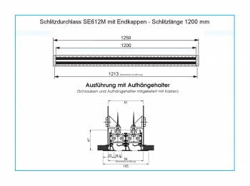 Schlitzdurchlass SE612 aus Aluminium - 2 Schlitze<br>als einteiliges Lüftungsgitter - 1200 mm Schlitzlänge