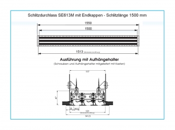 Schlitzdurchlass SE613M aus Aluminium - 3 Schlitze<br>Bandausführung mit versch. Schlitzlängen