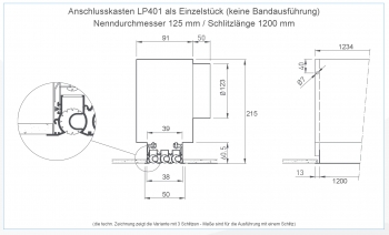 Anschlusskasten LP401 - Ø 125 mm - für LT451, 1-teilig<br>Schlitzlänge 1200 mm - aus verzinktem Stahlblech