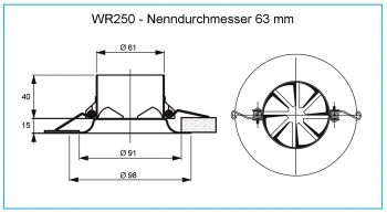 Dralldurchlass WR250 - Ø 63 mm<br>aus Stahl, RAL 9010 (reinweiß) lackiert