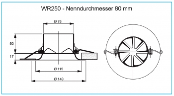 Dralldurchlass WR250 - Ø 80 mm<br>aus Stahl, RAL 9010 (reinweiß) lackiert