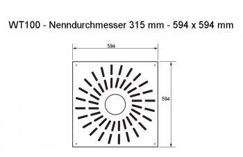 Dralldurchlass WT100 Ø315mm Systemplatte 594x594mm<br>aus Stahl, RAL 9010 (reinweiß) lackiert