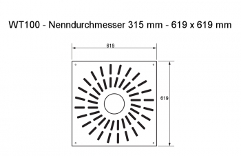 Dralldurchlass WT100 Ø315mm Systemplatte 619x619mm<br>aus Stahl, RAL 9010 (reinweiß) lackiert