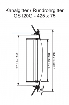 Kanalgitter GS120G für Abluft - 425 x 75 mm<br>aus Stahl, verzinkt