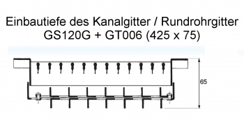 Kanalgitter GS120G für Abluft - 425 x 75 mm<br>aus Stahl, verzinkt