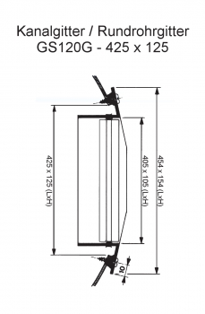 Kanalgitter GS120G für Abluft - 425 x 125 mm<br>aus Stahl, verzinkt