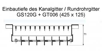 Kanalgitter GS120G für Abluft - 425 x 125 mm<br>aus Stahl, verzinkt