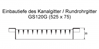 Kanalgitter GS120G für Abluft - 525 x 75 mm<br>aus Stahl, verzinkt