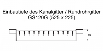 Kanalgitter GS120G für Abluft - 525 x 225 mm<br>aus Stahl, verzinkt