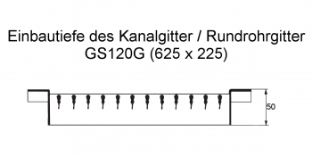 Kanalgitter GS120G für Abluft - 625 x 225 mm<br>aus Stahl, verzinkt