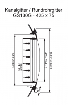 Kanalgitter GS130G für Zuluft - 425 x 75 mm<br>aus Stahl, verzinkt