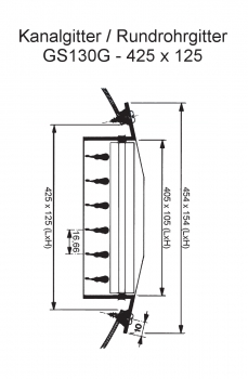 Kanalgitter GS130G für Zuluft - 425 x 125 mm<br>aus Stahl, verzinkt