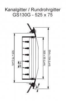 Kanalgitter GS130G für Zuluft - 525 x 75 mm<br>aus Stahl, verzinkt