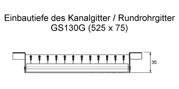 Kanalgitter GS130G für Zuluft - 525 x 75 mm<br>aus Stahl, verzinkt