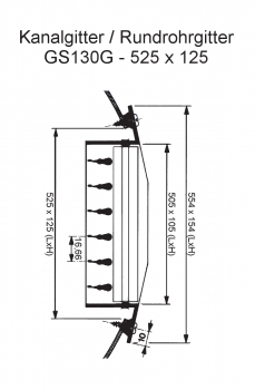 Kanalgitter GS130G für Zuluft - 525 x 125 mm<br>aus Stahl, verzinkt