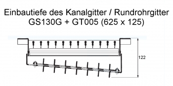 Kanalgitter GS130G für Zuluft - 625 x 125 mm<br>aus Stahl, verzinkt