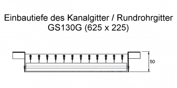 Kanalgitter GS130G für Zuluft - 625 x 225 mm<br>aus Stahl, verzinkt