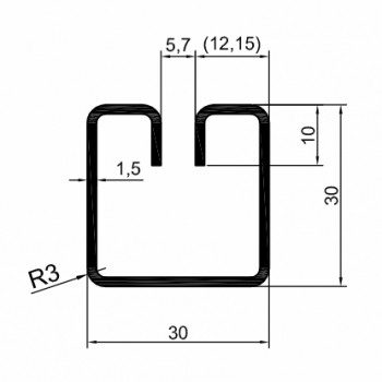 Einfassprofil für Wellengitter, Typ 2, Stahl 3000 × 30 × 30 mm, Schlitzbreite 5,7 mm